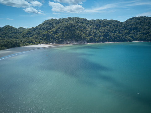 Aerial drone image of Empty beaches near Curu Preserve in Costa Rica with the Gulf of Nicoya in the background from an Aerial drone