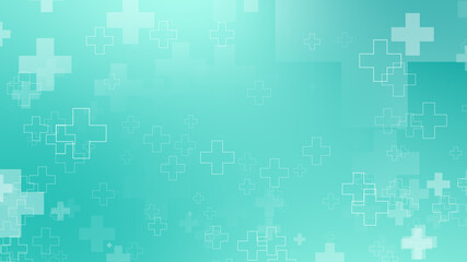 Abstract medical green blue cross pattern background.
