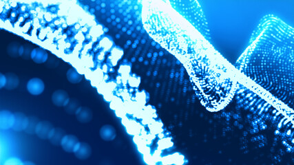 Abstract dot white blue wave gradient texture technology background.