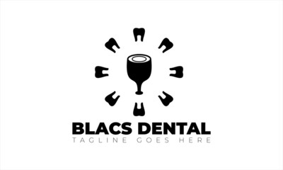 Dental logo icon design template vector, and plain black glass logo design and circular teeth new