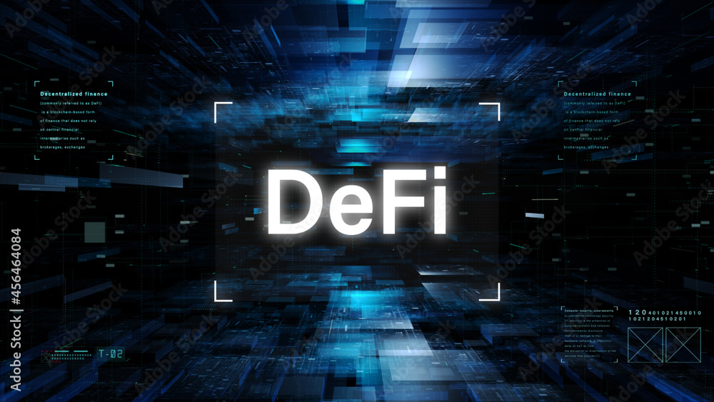 Poster defi decentralized finance is a blockchain-based form of finance not rely on central financial inter