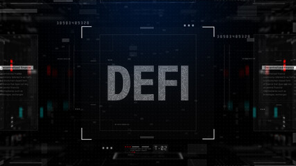 DEFI Decentralized finance is a blockchain-based form of finance not rely on central financial intermediaries, Technology future digital money exchange background. 3D Rendering