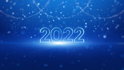 Naklejka na ściany i meble Number 2022 with Particle for Happy New Year on Blue Background. 3d Rendering