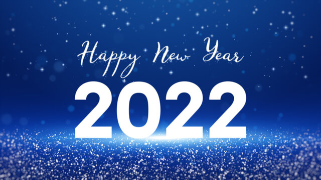 Number 2022 with Particle for Happy New Year on Blue Background. 3d Rendering