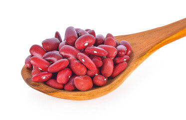 red beans in wood spoon on white background