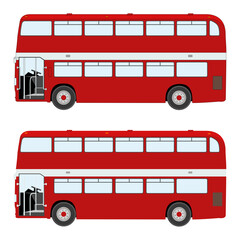 Set of red London Double Decker Bus  side view flat design illustrator modern generic 