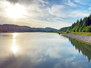 Fototapeta premium Artificial lake Potkos or Lake Potkoš, Fuzine - Gorski kotar, Croatia (Umjetno jezero Potkoš ili akumulacijsko jezero Potkoš, Fužine - Gorski kotar, Hrvatska)