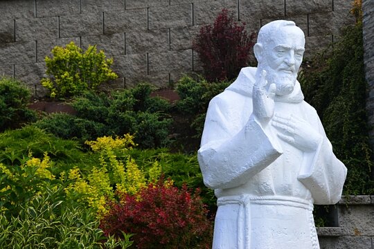 Statue of Saint Padre Pio, civil name Francesco Forgione, Capuchin monk known for his supernatural visions and stigmatas, placed on Grapa hill near Klin village, Namestovo, northern Slovakia
