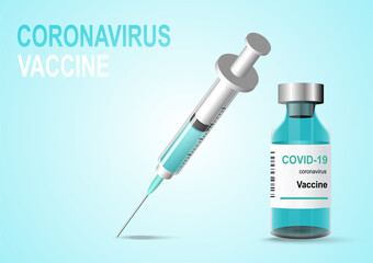 Covid-19, Coronavirus vaccine vector background, vaccine bottle and syringe injection.