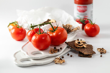 Natural gluten-free breads without flour and without sugar with mushrooms and tomatoes and tomato puree