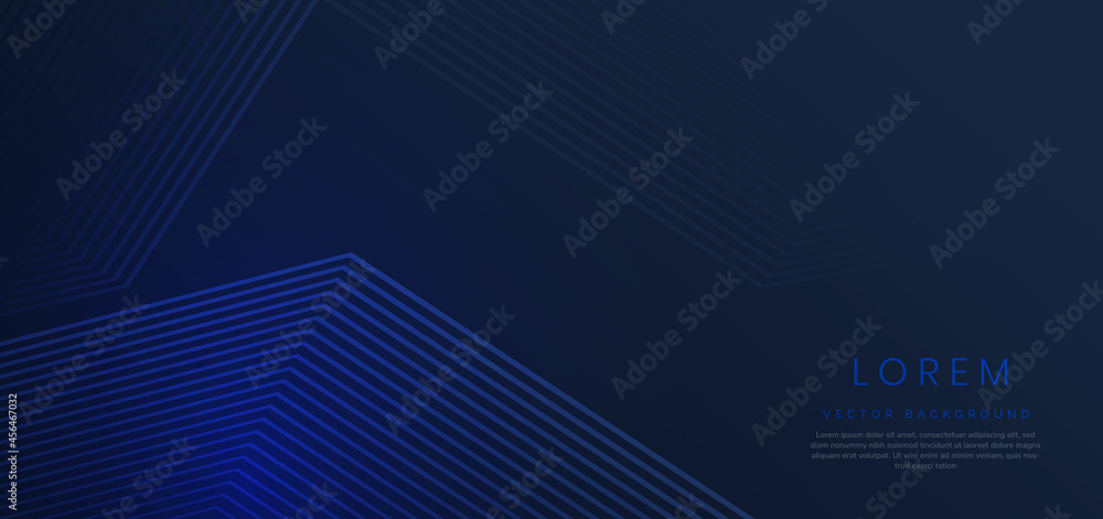 Poster Abstract dark blue background with glowing straight stripe lines diagonal overlapping.