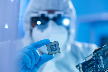 African-American scientist works in a modern scientific laboratory for the research and development...