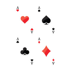 Four aces playing cards on white background Vector illustration.