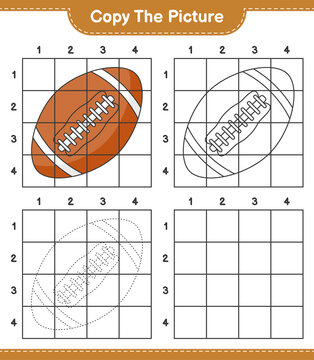 Copy the picture, copy the picture of Rugby Ball using grid lines. Educational children game, printable worksheet, vector illustration