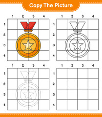 Copy the picture, copy the picture of Trophy using grid lines. Educational children game, printable worksheet, vector illustration