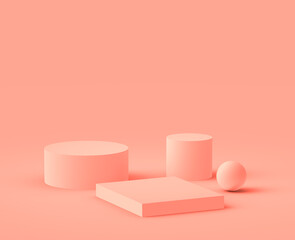 Abstract 3d pink peach platform minimal studio background.