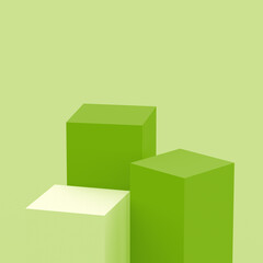 Abstract 3d green cubes square podium minimal studio background.