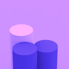 Abstract 3d purple violet and white cylinder podium minimal studio background.