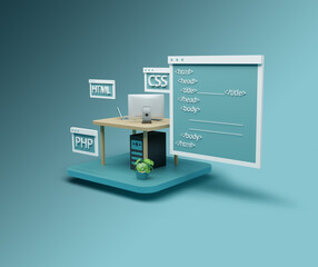 3D rendering Web post-development software Website programming and coding