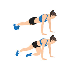 Obraz na płótnie Canvas Woman doing Cross body mountain climbers exercise. Flat vector illustration isolated on white background