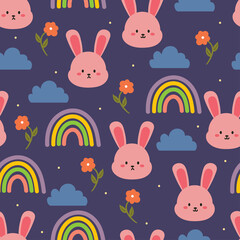 Seamless pattern with cute cartoon bunny for fabric print, textile, gift wrapping paper. colorful vector for textile, flat style