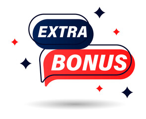  Icon, banner, sticker with text Extra Bonus with abstract figures, stars, flaret style, outline, on white background 