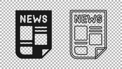 Black News icon isolated on transparent background. Newspaper sign. Mass media symbol. Vector