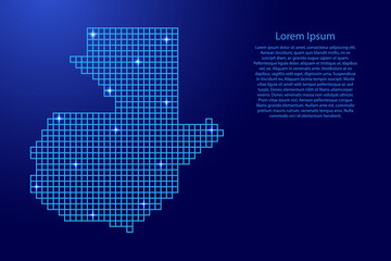 Guatemala map silhouette from blue mosaic structure squares and glowing stars. Vector illustration.