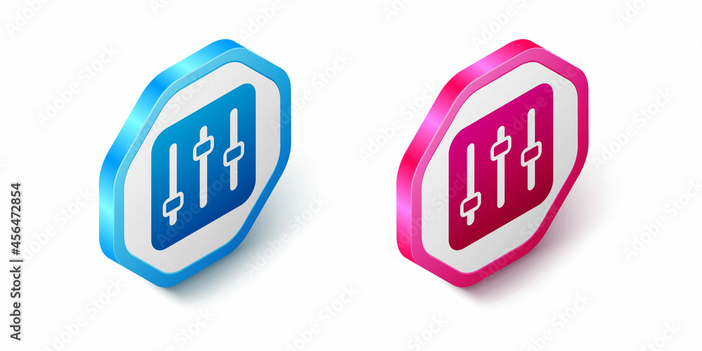 Poster isometric sound mixer controller icon isolated on white background. dj equipment slider buttons. mix