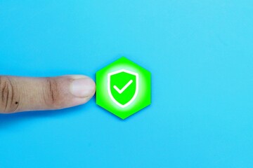 green hexagon with protection icon. the concept of protection