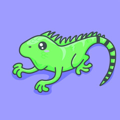 iguana vector illustration, cute reptile.