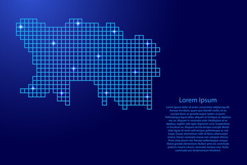 Jersey map silhouette from blue mosaic structure squares and glowing stars. Vector illustration.