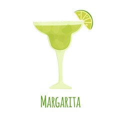Hand drawn vector illustration of Margarita alcoholic cocktail drinks. Isolated on white background.