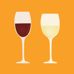 Hand drawn vector illustration of red and white wine glass. Isolated on white background.