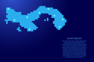 Panama map silhouette from blue square pixels and glowing stars. Vector illustration.