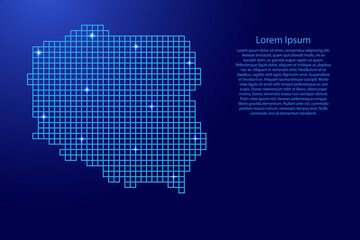 Fototapeta na wymiar Poland map silhouette from blue mosaic structure squares and glowing stars. Vector illustration.