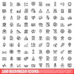100 business icons set. Outline illustration of 100 business icons vector set isolated on white background