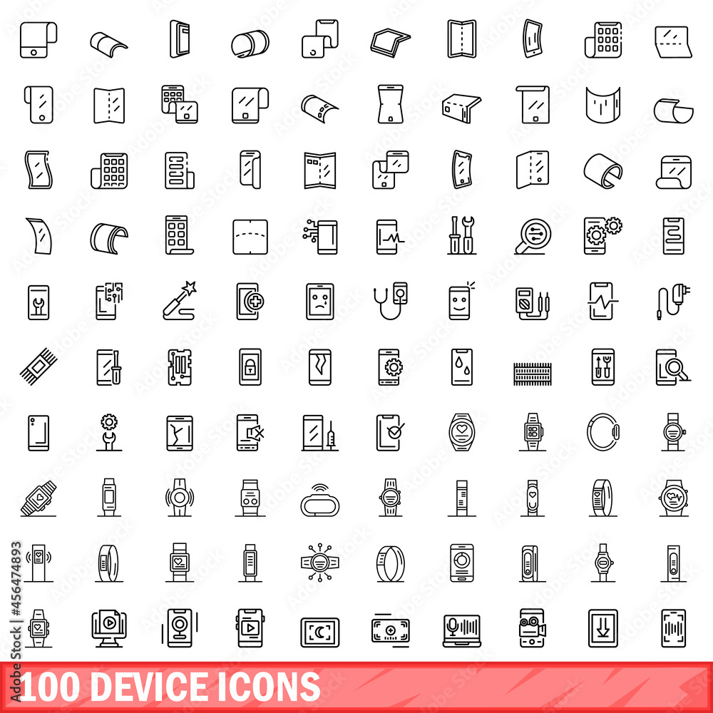 Aufkleber 100 device icons set. outline illustration of 100 device icons vector set isolated on white backgrou