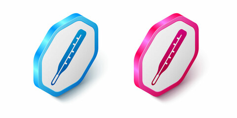 Isometric Medical thermometer for medical examination icon isolated on white background. Hexagon button. Vector