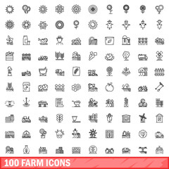 100 farm icons set. Outline illustration of 100 farm icons vector set isolated on white background