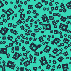 Black Medical clipboard with clinical record icon isolated seamless pattern on green background. Prescription, medical check marks report. Vector