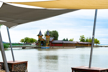KESZTHELY, HUNGARY - JULY 3, 2020:  Island beach in Keszthely, Hungary