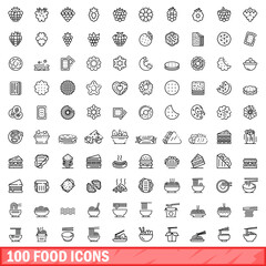 100 food icons set. Outline illustration of 100 food icons vector set isolated on white background