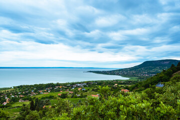 BADACSONYTOMAJ, HUNGARY - JULY 3, 2020: Scenic view of lake Balaton, Hungary