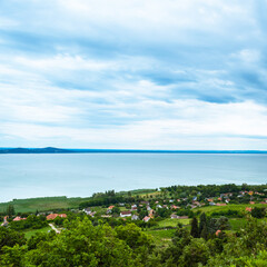 BADACSONYTOMAJ, HUNGARY - JULY 3, 2020: Scenic view of lake Balaton, Hungary