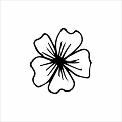A single element is a flower drawn by hand. Vector black and white doodle illustration for logo, design and postcards.