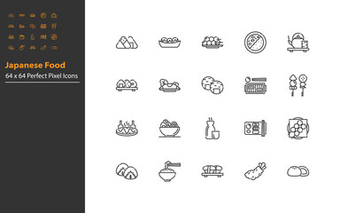 set of japanese food thin line icons, traditional asian food