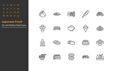 set of japanese food thin line icons, traditional asian food