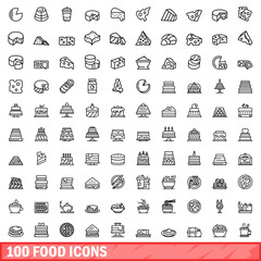 100 food icons set. Outline illustration of 100 food icons vector set isolated on white background