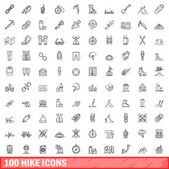 100 hike icons set. Outline illustration of 100 hike icons vector set isolated on white background